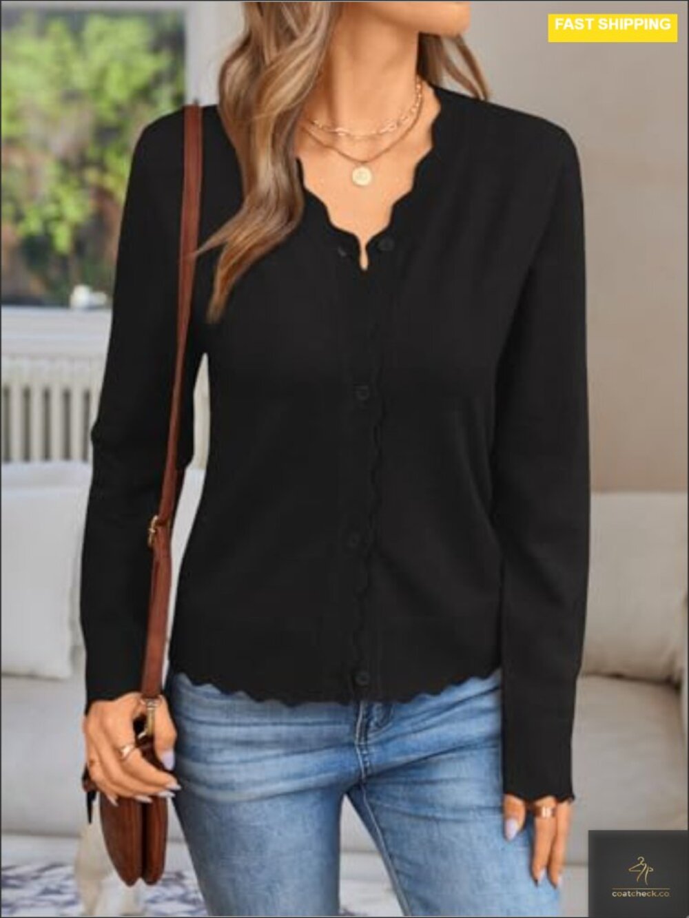 Womens Cropped Lightweight Cardigan Long Sleeve Knit Button Front - Picture 4 of 5